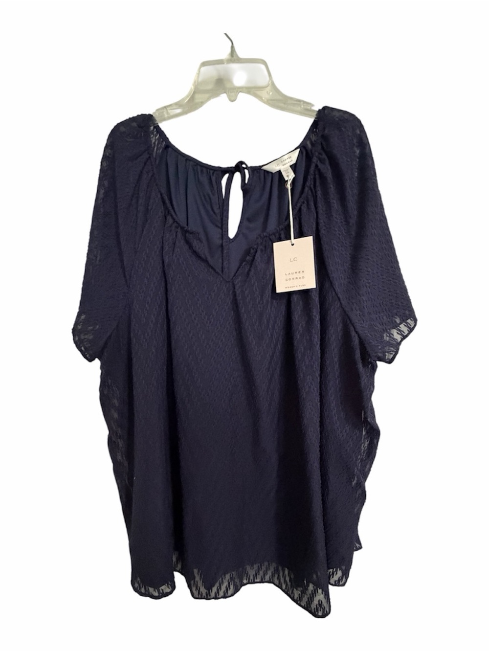 LC Lauren Conrad Navy Tie-Back Peasant Blouse Plus Size 1X - NWT